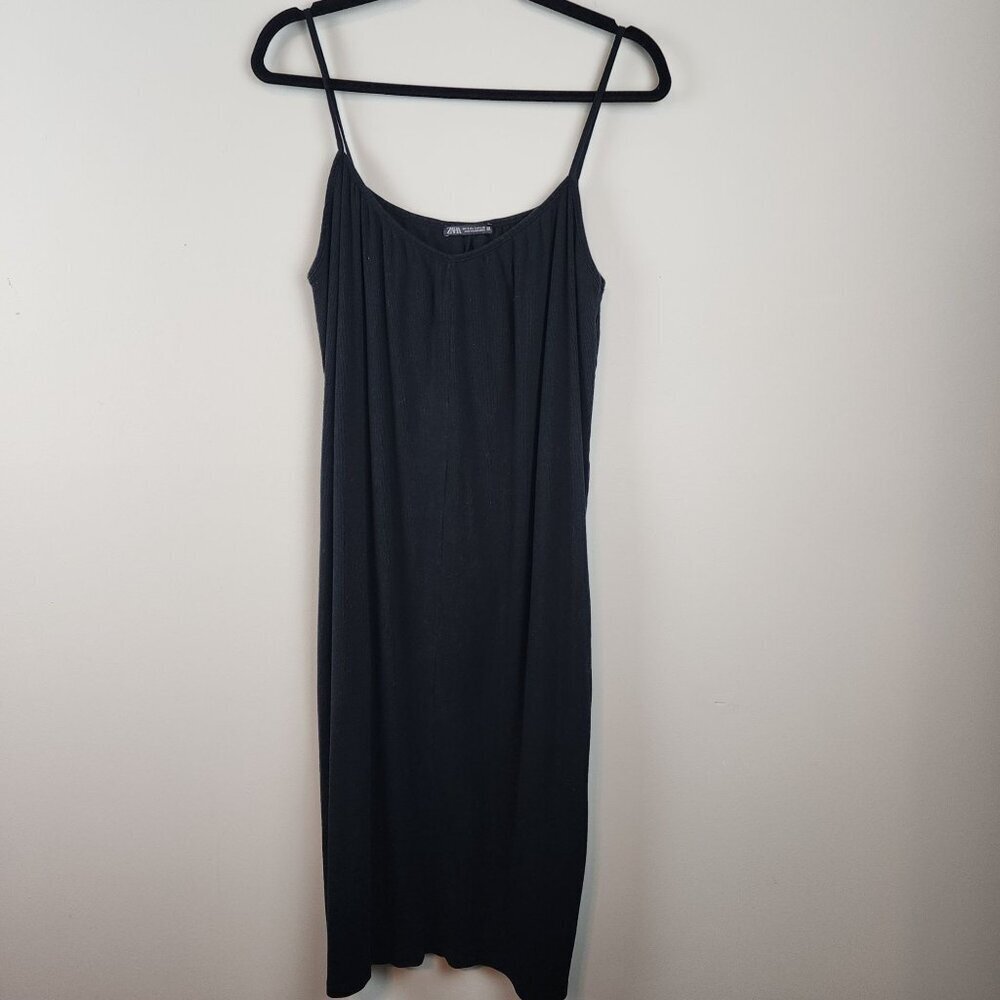 Zara Women Black Ribbed Midi Dress sz S